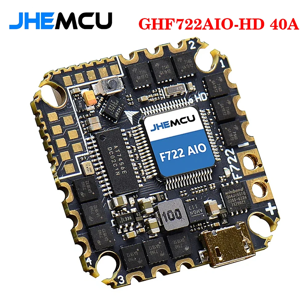 

JHEMCU GHF722AIO-HD 40A Baro OSD BlackBox 5V BEC F722 Контроллер полета BLHELIS 40A 4in1 ESC 2-6S для RC FPV Cinewhoop Drone