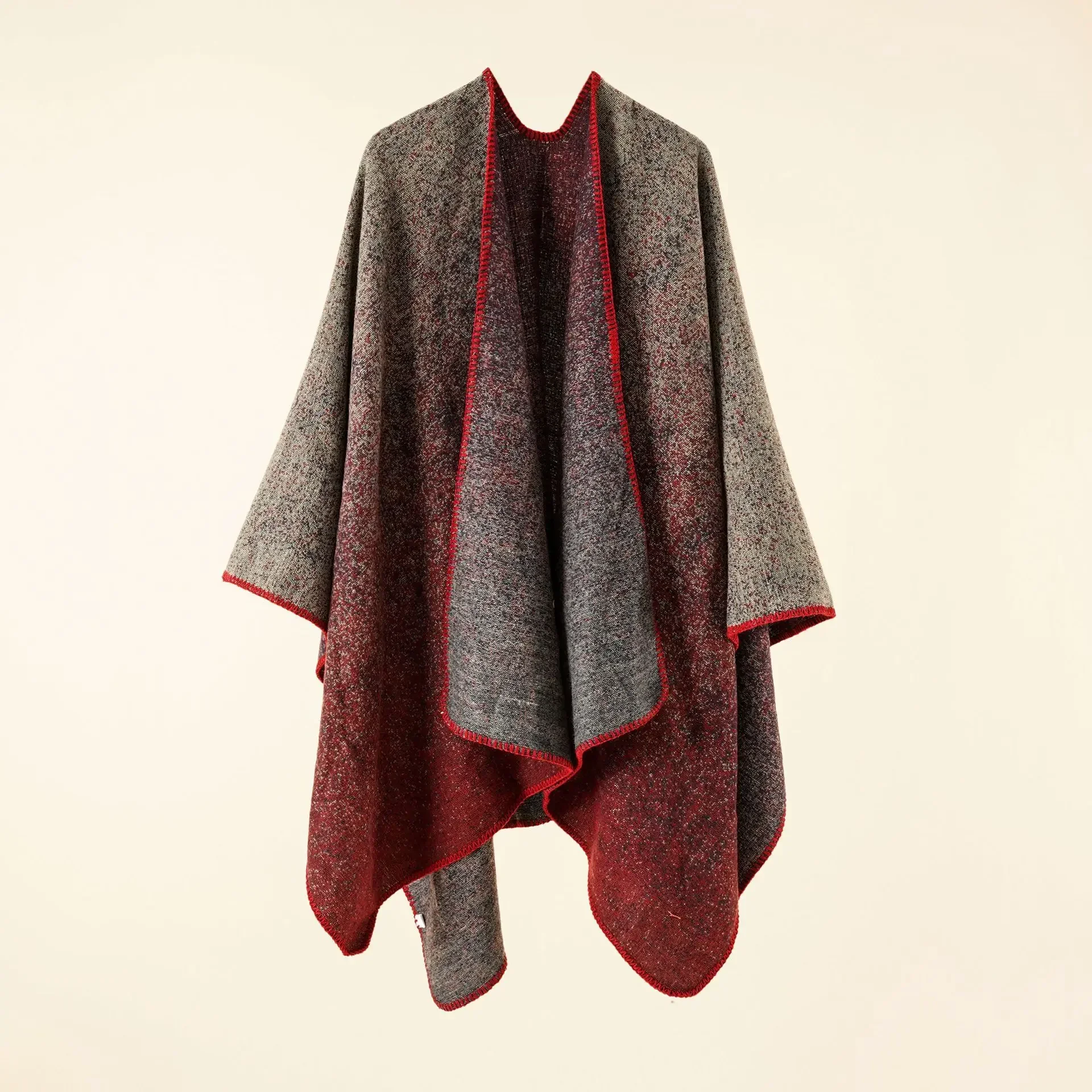 2025 Autumn Winter New Street Solid Color Gradient Herringbone Imitation Cashmere Warm Shawl Cloak Poncho Capes Brown
