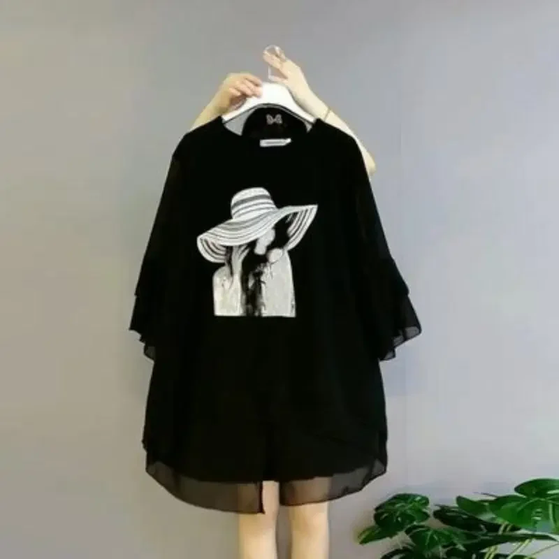 Women's Clothing Oversized All-match Casual Irregular Summer Streetwear Button Blouse 2025 Fashion Printed Loose Patchwork Shirt