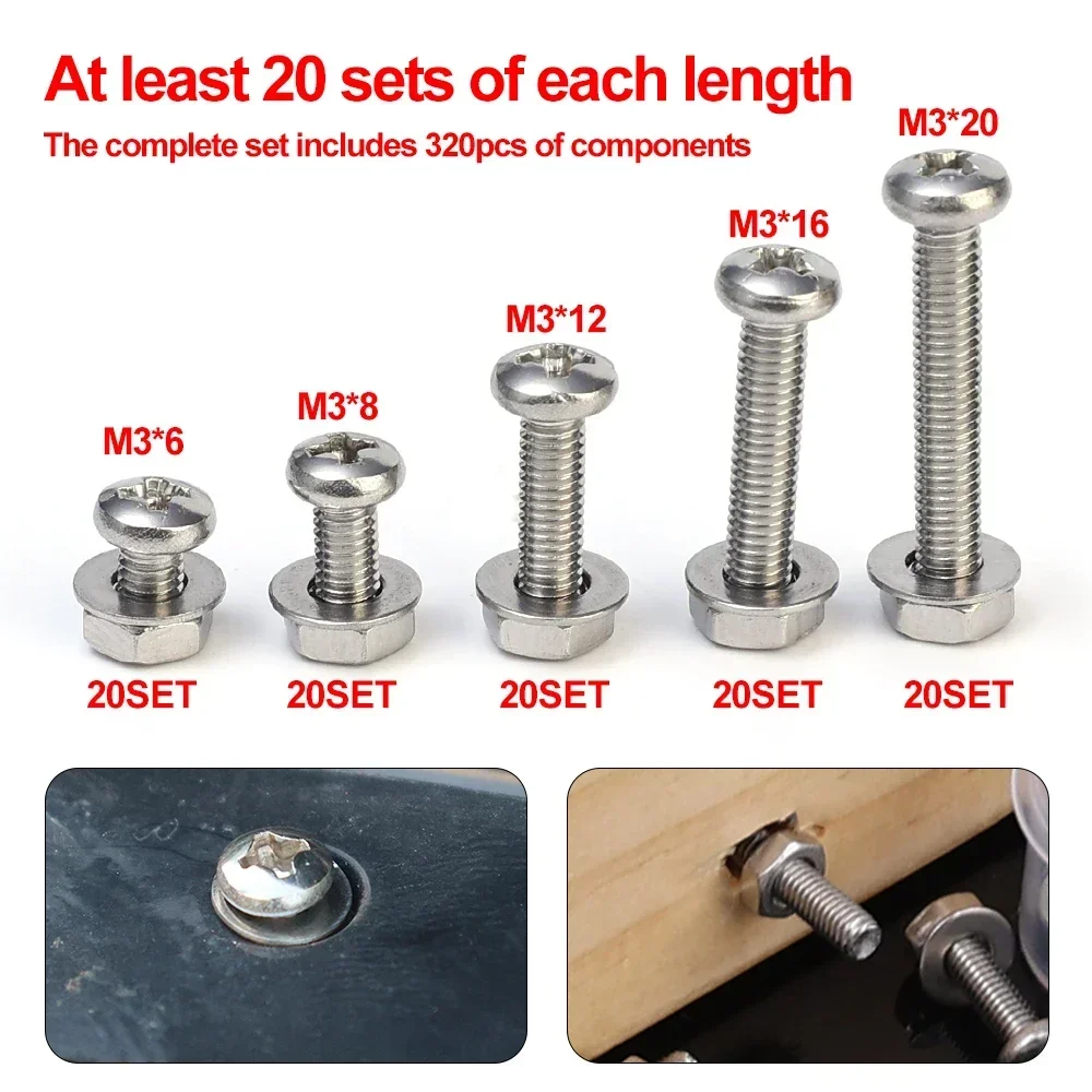 M3 Screw Nut Sets Stainless Steel Hexagon Hex Socket Screws Nuts Set Round Flat Cap Head Bolt Assortment Kits Hardware Wholesale