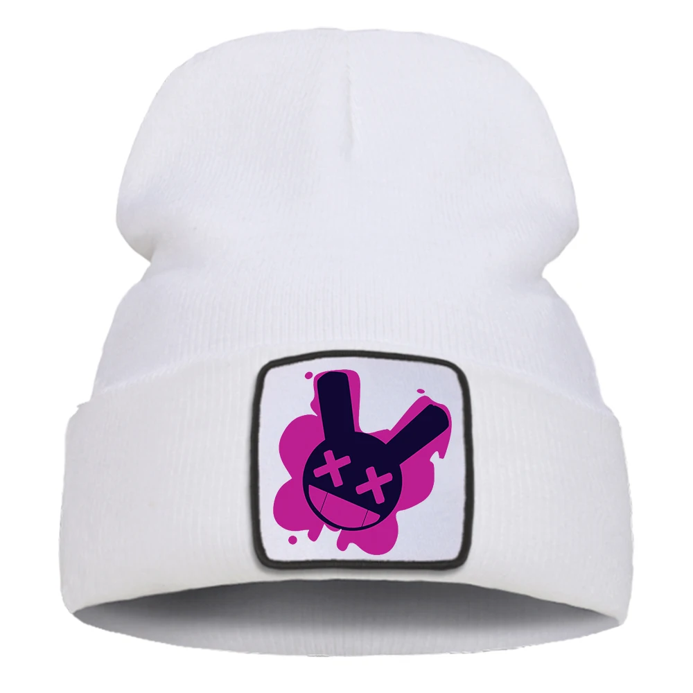 Zabawny królik z uroczym nadrukiem Punk Hat Modne zimowe czapki z dzianiny Street Style Beanie Hats Cotton Material Men Cap