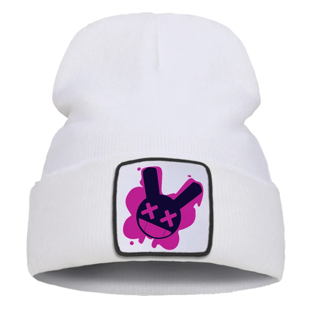 Zabawny królik z uroczym nadrukiem Punk Hat Modne zimowe czapki z dzianiny Street Style Beanie Hats Cotton Material Men Cap