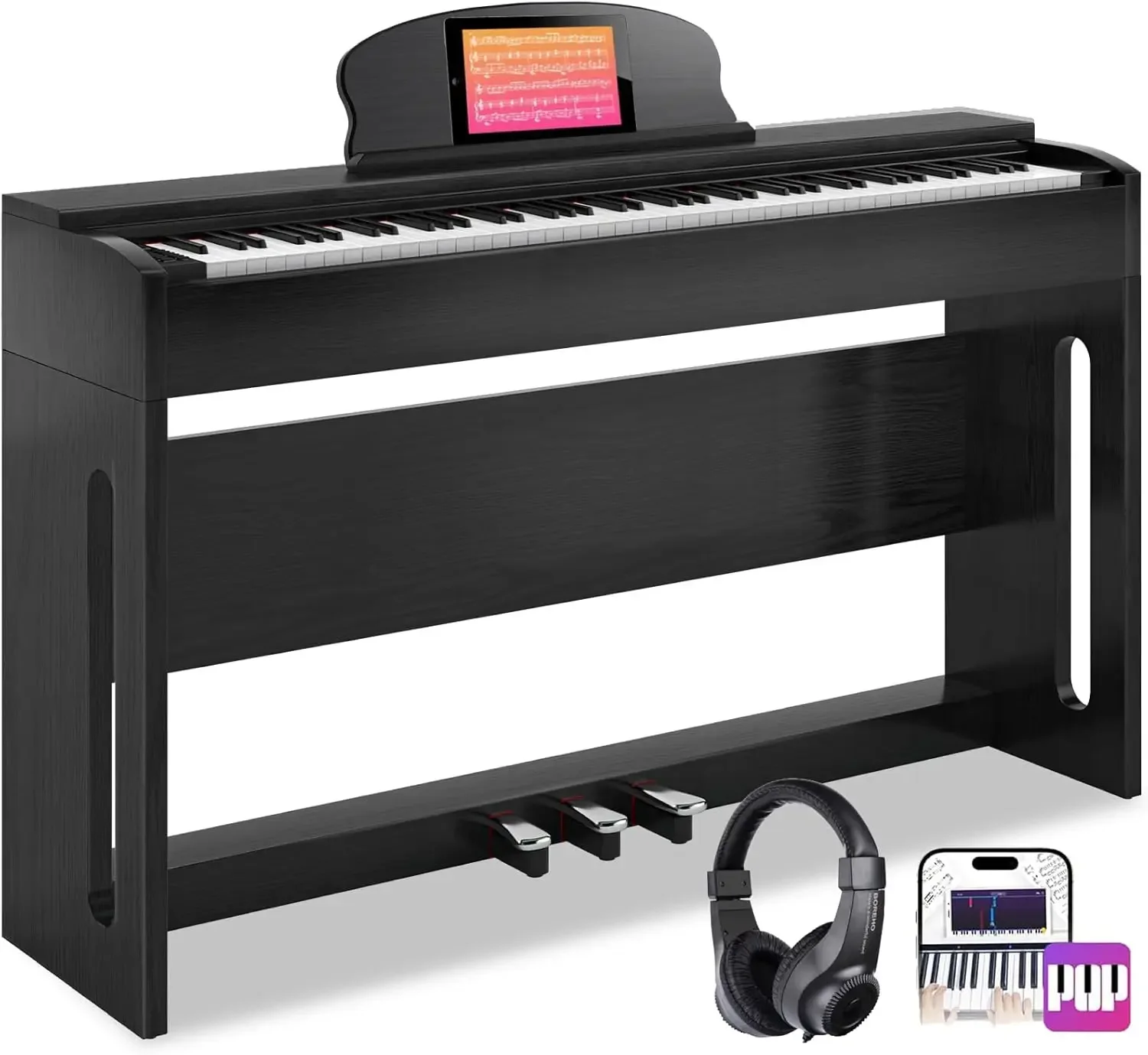 88-Key Weighted Hammer Action Digital Piano with Speakers,Furniture Stand and Triple Pedals,Beginner's Course- Comes With