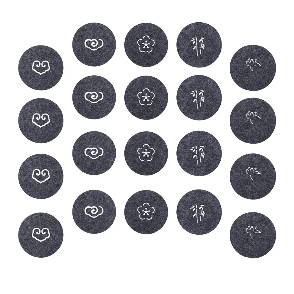 

20 pcs Felt Water-Absorb Skidproof Coaster Hollow Pattern Anti Mat Cup Pad Anti Slip Table Protector For Home Office Grey Horn