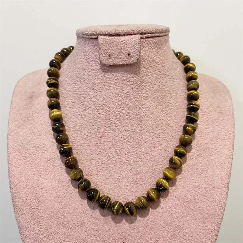 

8MM Yellow Tiger Eye Necklace Grade A Hot Selling Natural Stone Wedding Party Power Jewelry Handwork With Customize Size