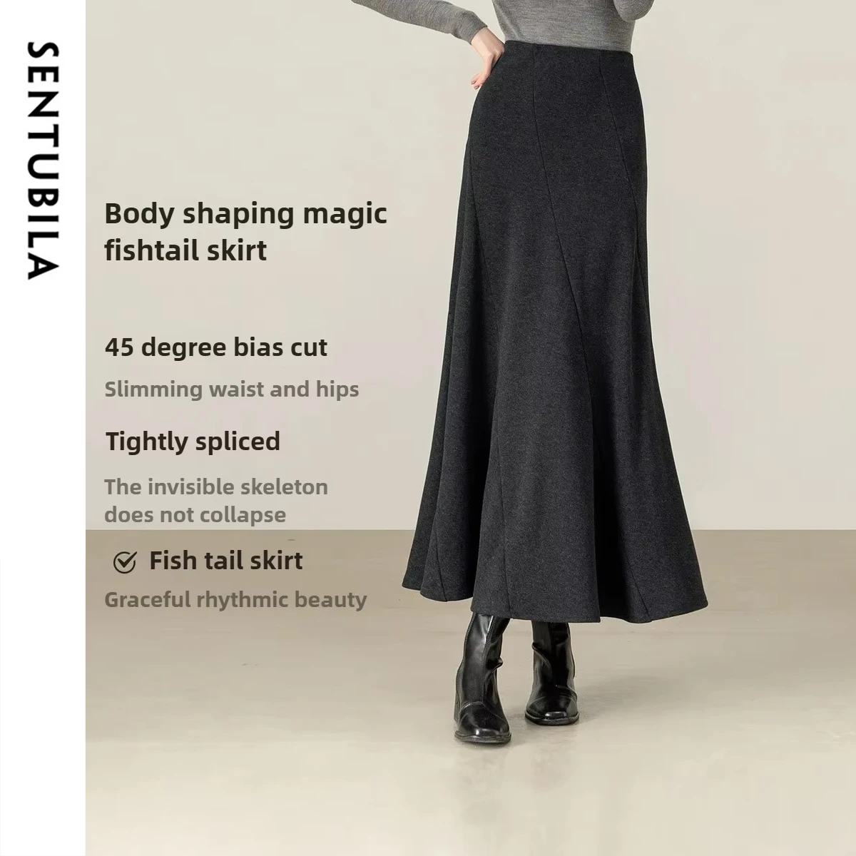 

SENTUBILA Skirt 2025 Autumn High Waist Stretch Soft Mermaid Long Skirt Office Work Wear Slim Fit Black Women Clothing W54QA4885