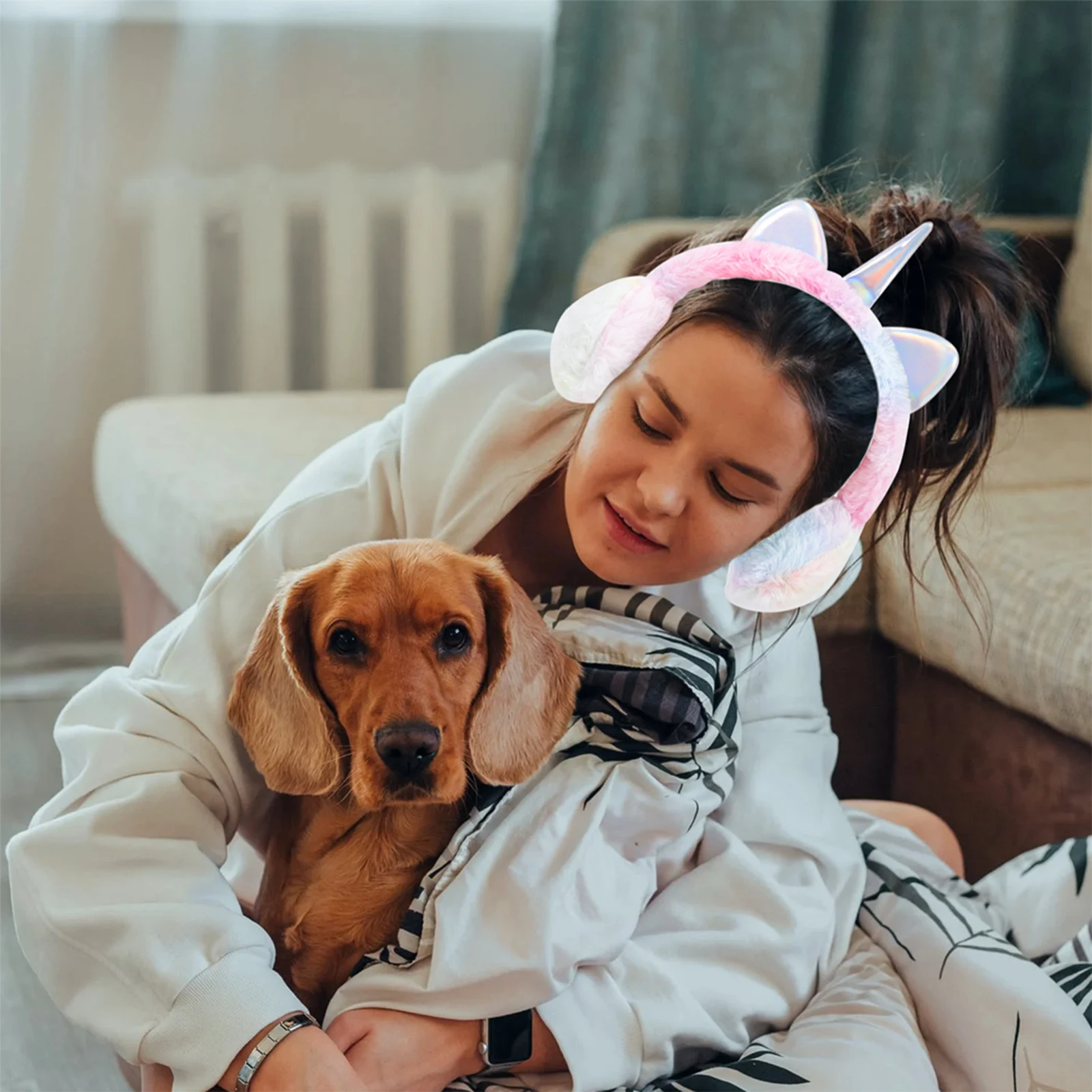 

1Pcs Sequin Unicorn Ear Warmer Soft Non-Slip Fit Full Coverage Warm Earmuff for Cold Women Christmas Gift