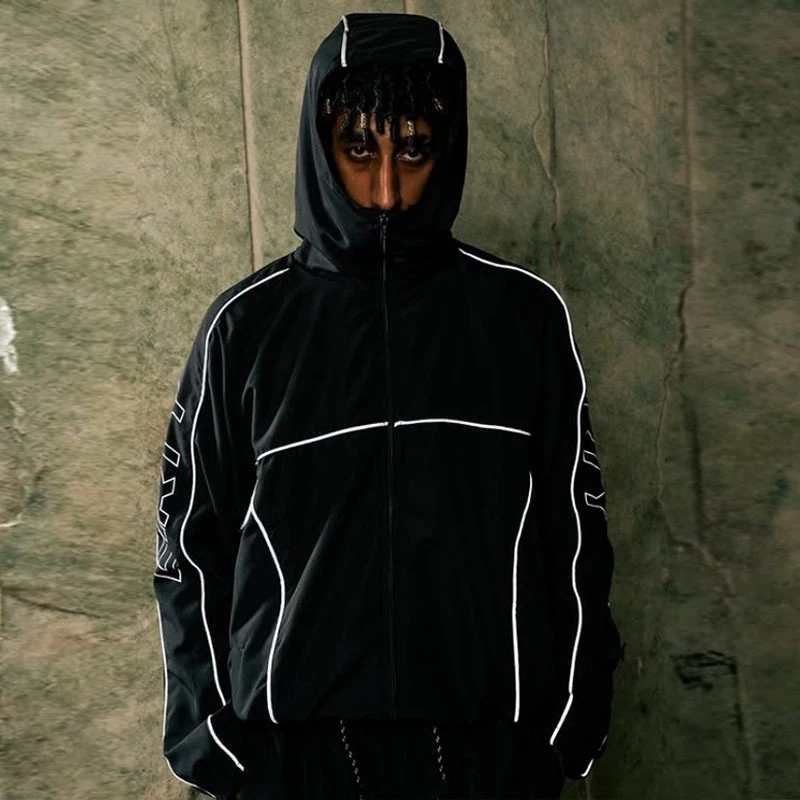 

Autumn and Winter New Ins Trendy Brand Printed Zipper Hooded Windbreaker Coat Casual Hip Hop Sports Windproof Top
