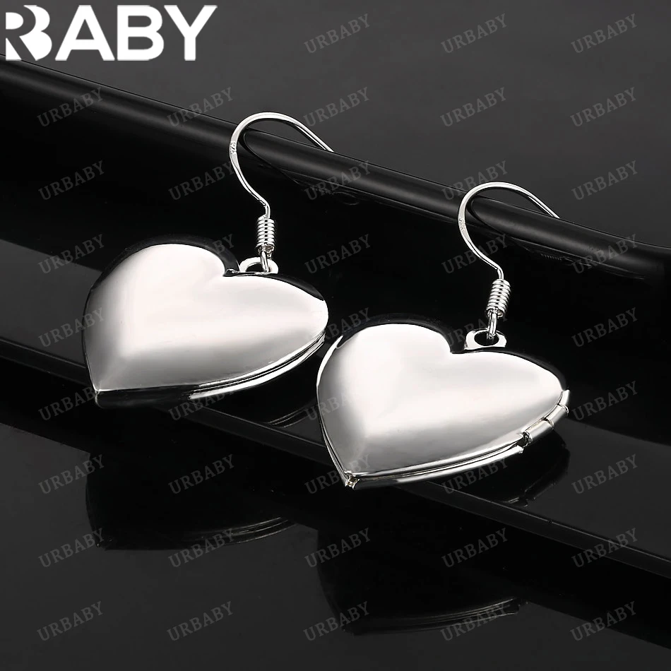 

URBABY 925 Sterling Silver Earrings Heart Photo Frame Drop Earrings For Women Jewelry Fashion Party and Daily Wear