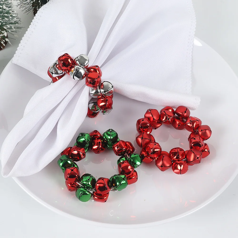 4PCS Christmas Metal New Colorful Bells Napkin Ring Table Setting Dining Kitchen Party Table Decor Napkin Buckle