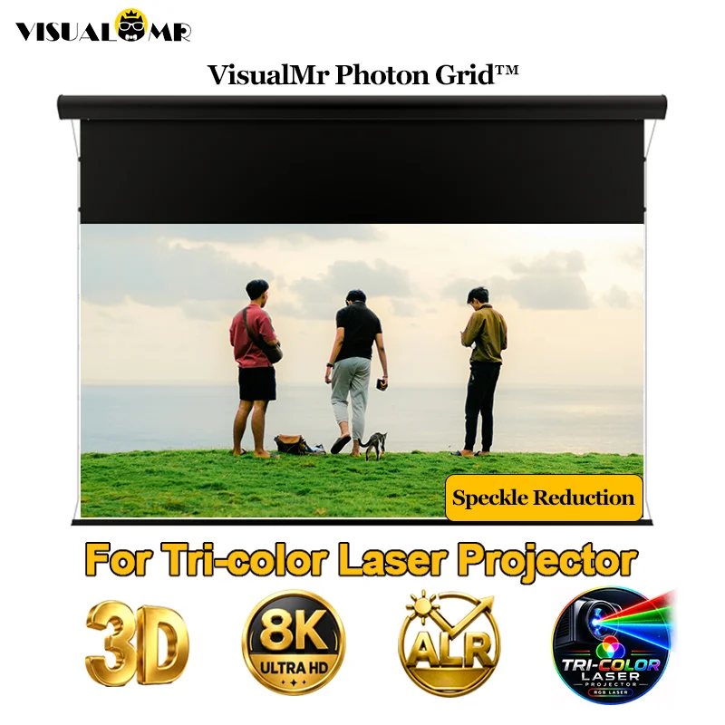 120'' New Electric Retractable ALR Photon Grid Screen for Tri-color Laser Projector Laser Speckle Reduction 4K HDR Home Theater