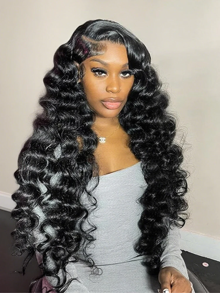 

40 46 дюймов Глубокая волна 13x6 HD Прозрачный парик фронта шнурка Бразильские человеческие волосы 300% Плотность Вьющиеся 13x4 Парики шнурка для чернокожих женщин