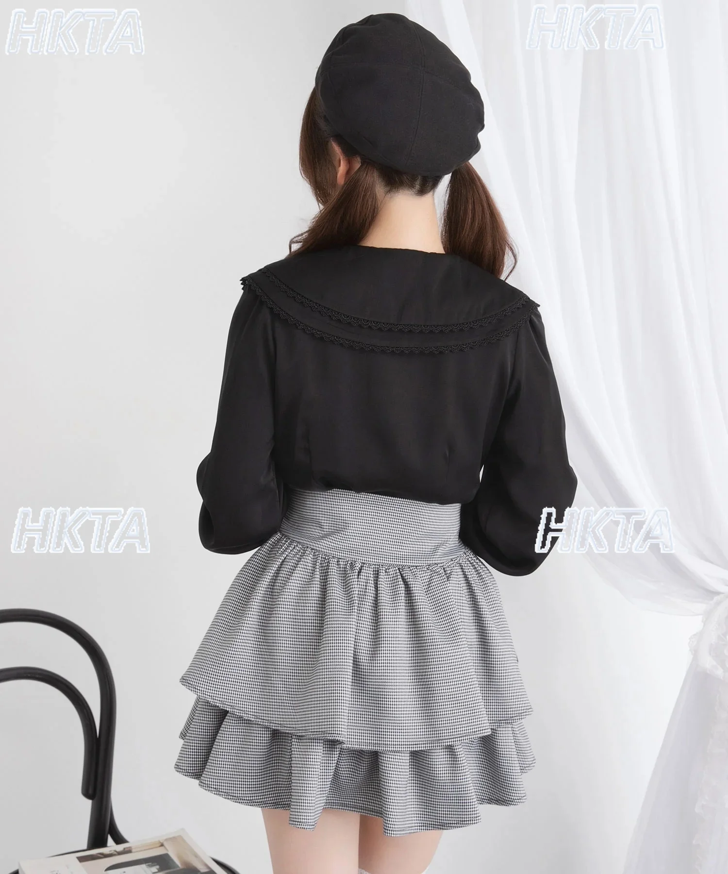 الحلو الخريف جديد تنوعا قميص أبيض المرأة لطيف مزدوجة طوق ثلاثي الأبعاد زهرة القوس كم طويل الشيفون البلوزات الأعلى