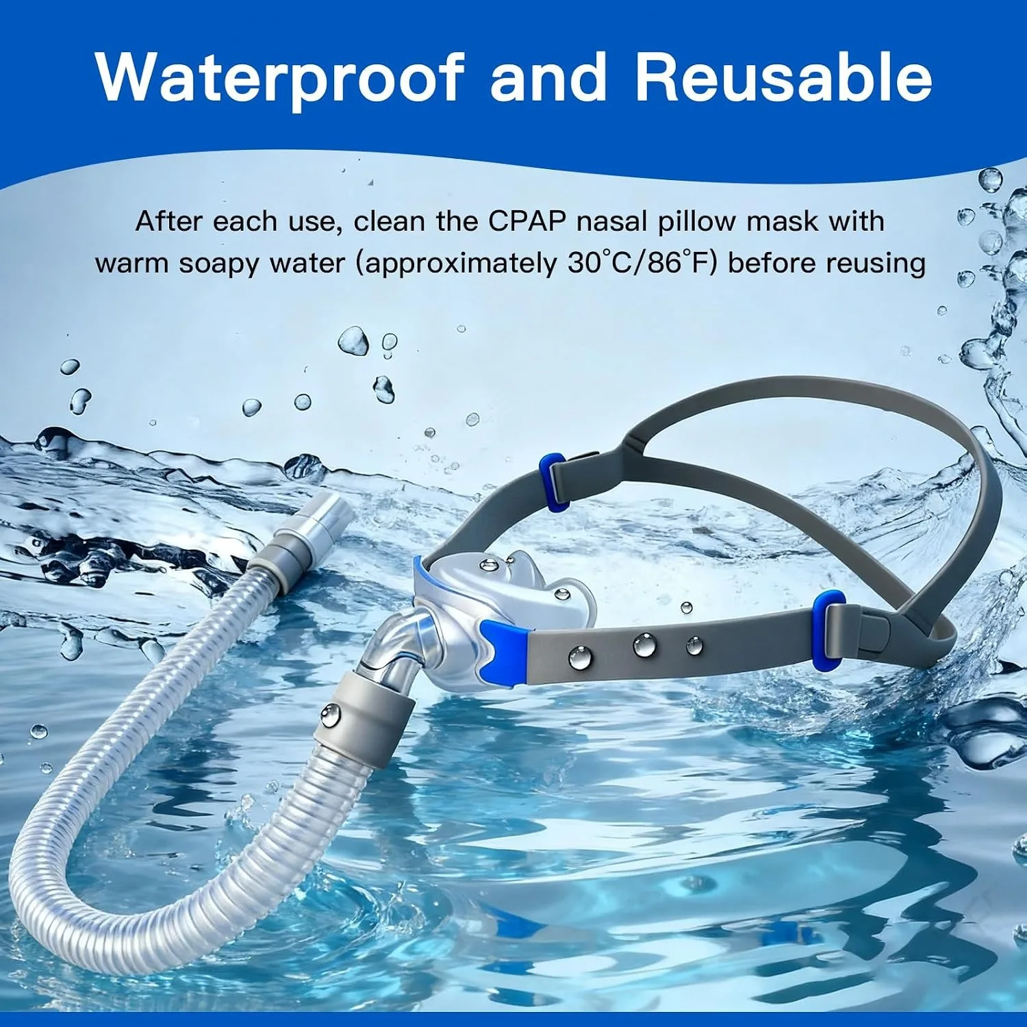 Universal Nasal Pillow CPAP Mask Full Set, Replacement Kit Includes Headgear, Frame, Tube & S/M/L Cushions, for Anti Snoring - view 6