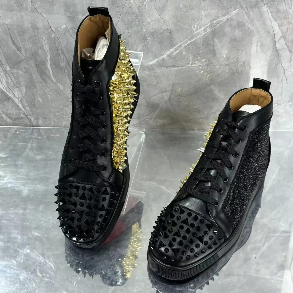 European and American Gold Studded Men's Shoes, Casual Board Shoes, Rhinestone Mixed Nails, Cross-Border Popular Item