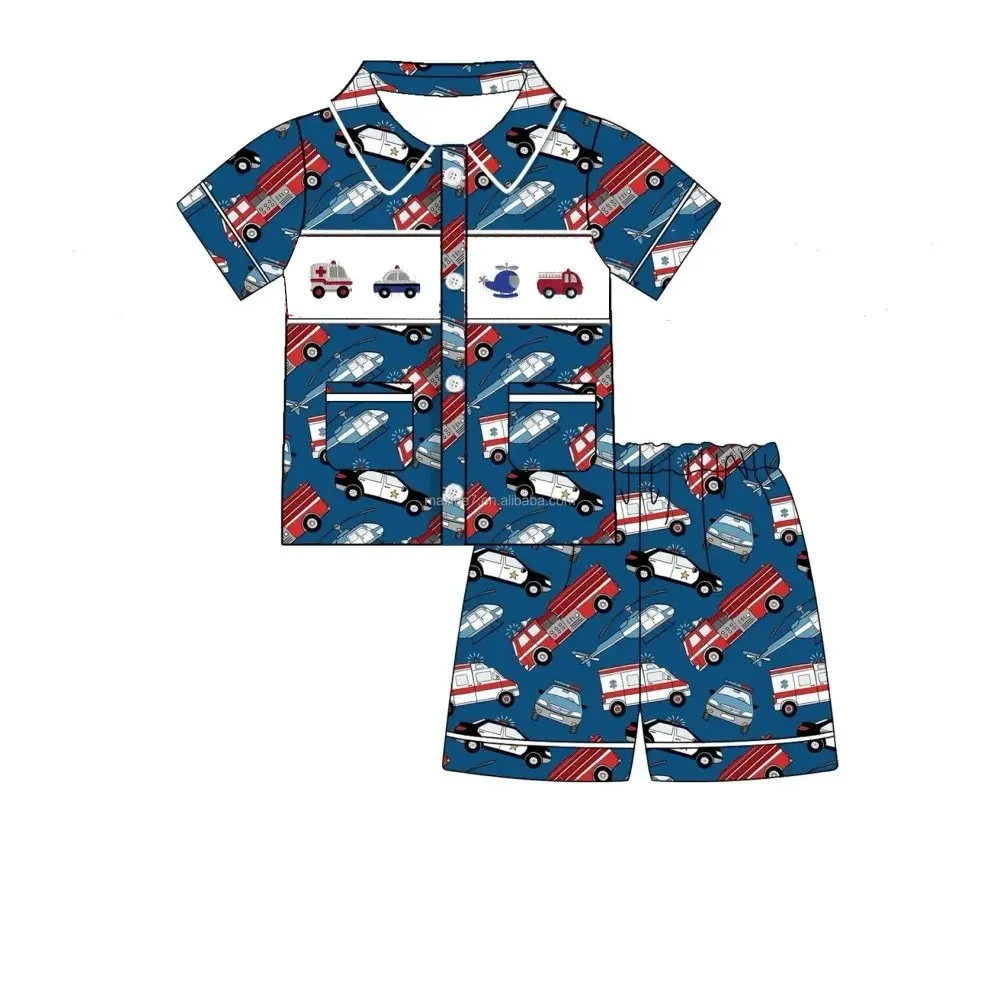 Wholesale Boys Fire-Fighting Outfits Boys Pajamas Clothing Summer Fire-Alarm Shorts Boys Sets