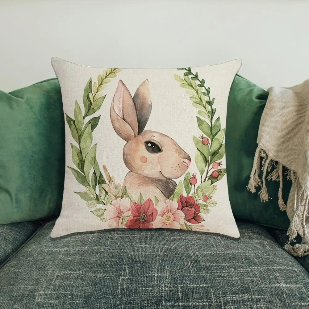 Decorative Throw Pillowcase Easter Bunny Egg Flower Boot Pillow Case Reusable Holiday Decoration for Sofa Bedroom Square Throw