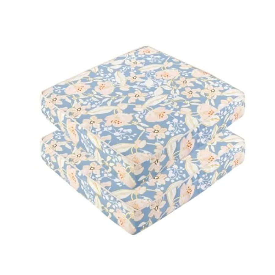 

2 Pack Outdoor Chair Cushions 20" X 20" X 4" Waterproof Patio Seat Cushions with Fixed Ties Flower Blue Cushion + Cover