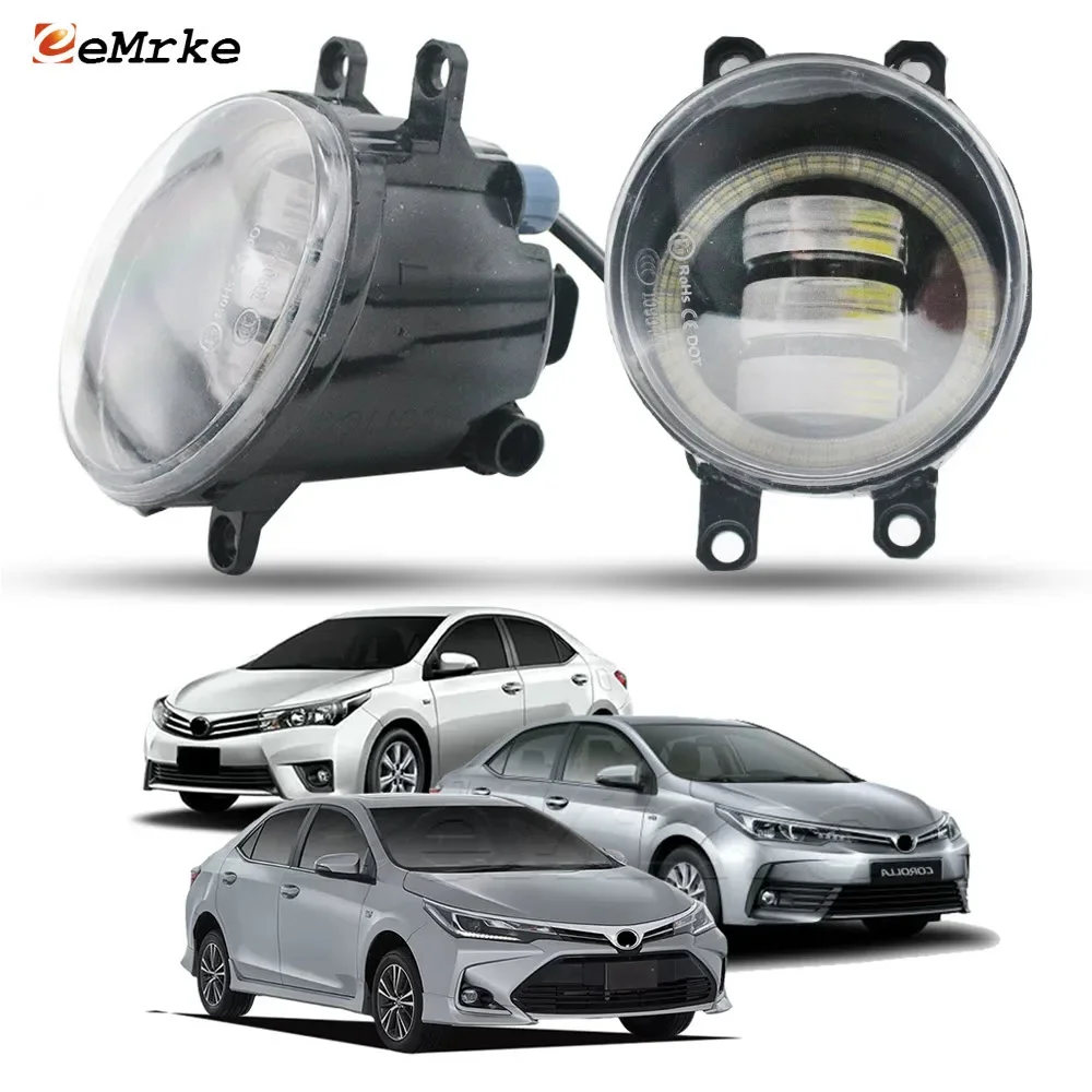 2x LED Fog Lights Car PTF for Toyota Corolla Altis / Corolla Sprinter 2014 2015 2016 2017 2018 with Angel Eyes DRL + Clear Lens