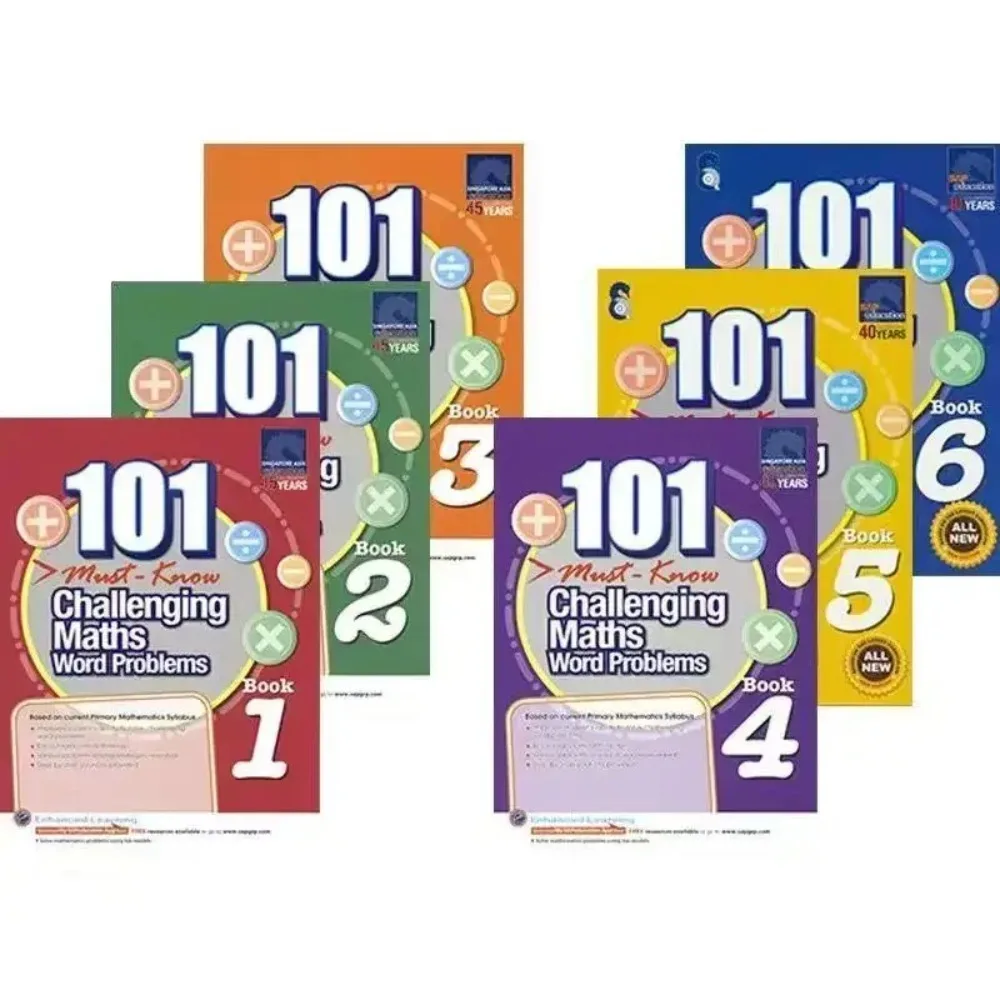 101 herausfordernde Mathe-Wortaufgabenbücher für die Grundschule in Singapur, Klasse 1–6, Mathe-Übungsbuch, englisches Buch, 6 Bücher/Set, Libros