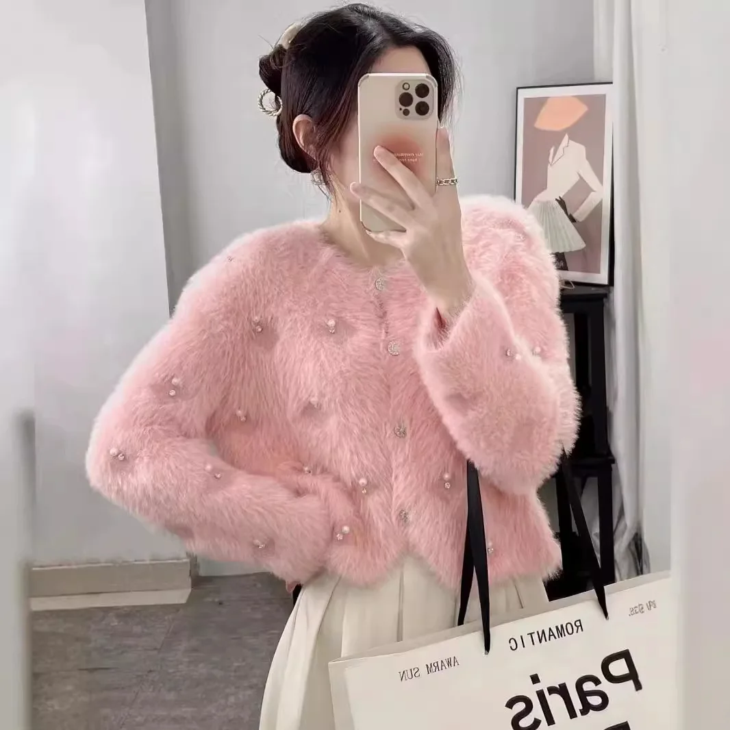 

свитер Женская одежда трикотаж, женский свитер, зимний свитер, теплый свитер с круглым вырезом из искусственной норкиМягкий и теплый свитер