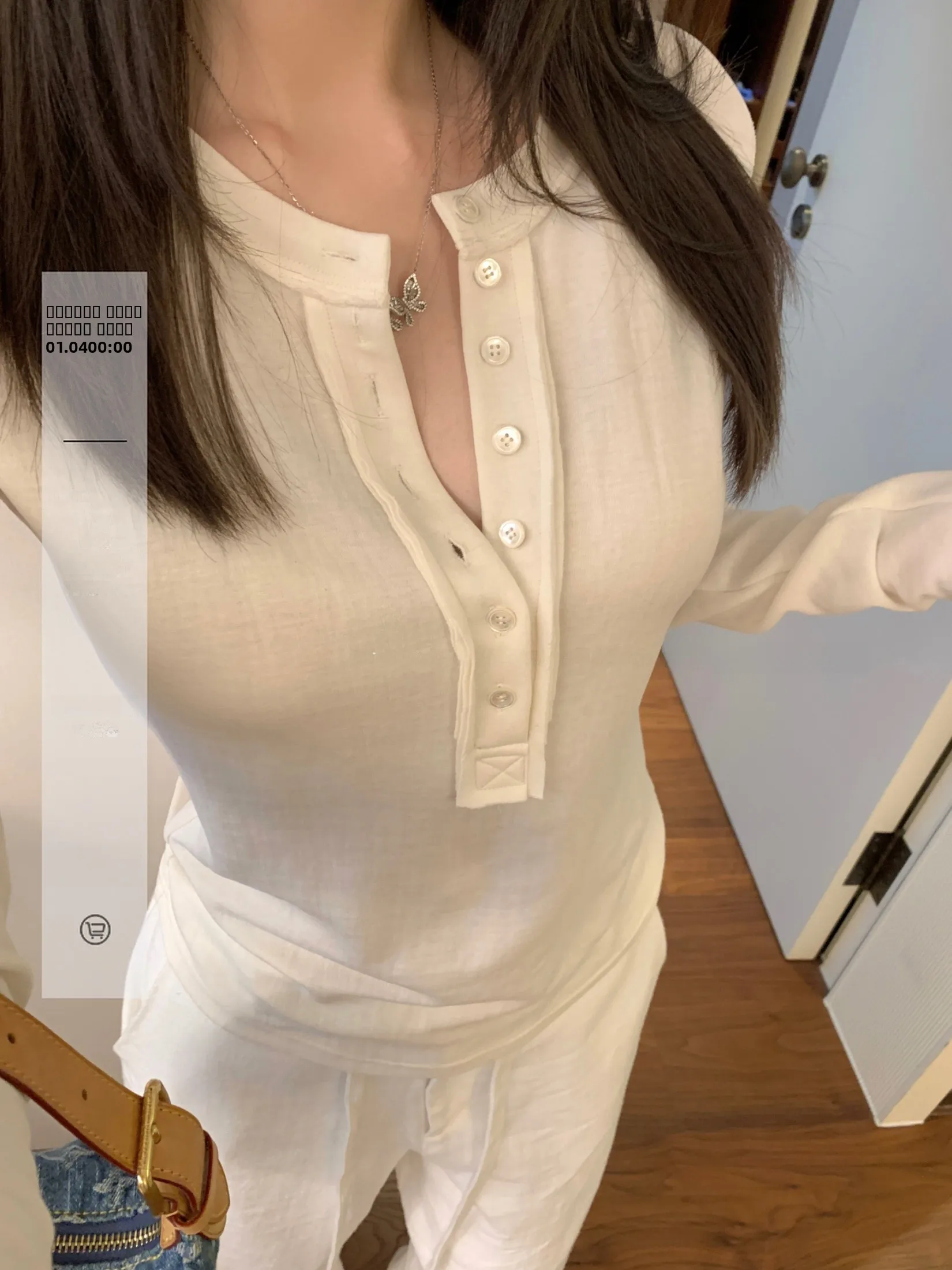 

Ego Studio Women's Slim Fit Long Sve T-irt Linen Cotton Blend Open Button Design Casual round Ne Top