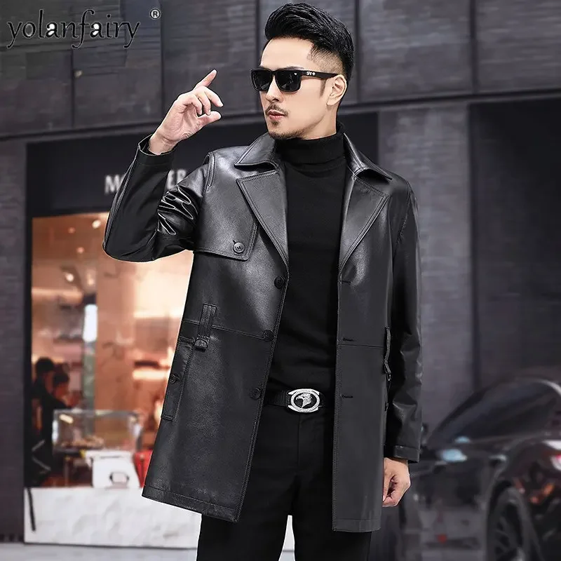 

New Natural Leather Coat Mens Leather Jacket Men Top Layer Cowhide Clothes Medium Men's Leather Windbreaker Autumn Coats Trend F