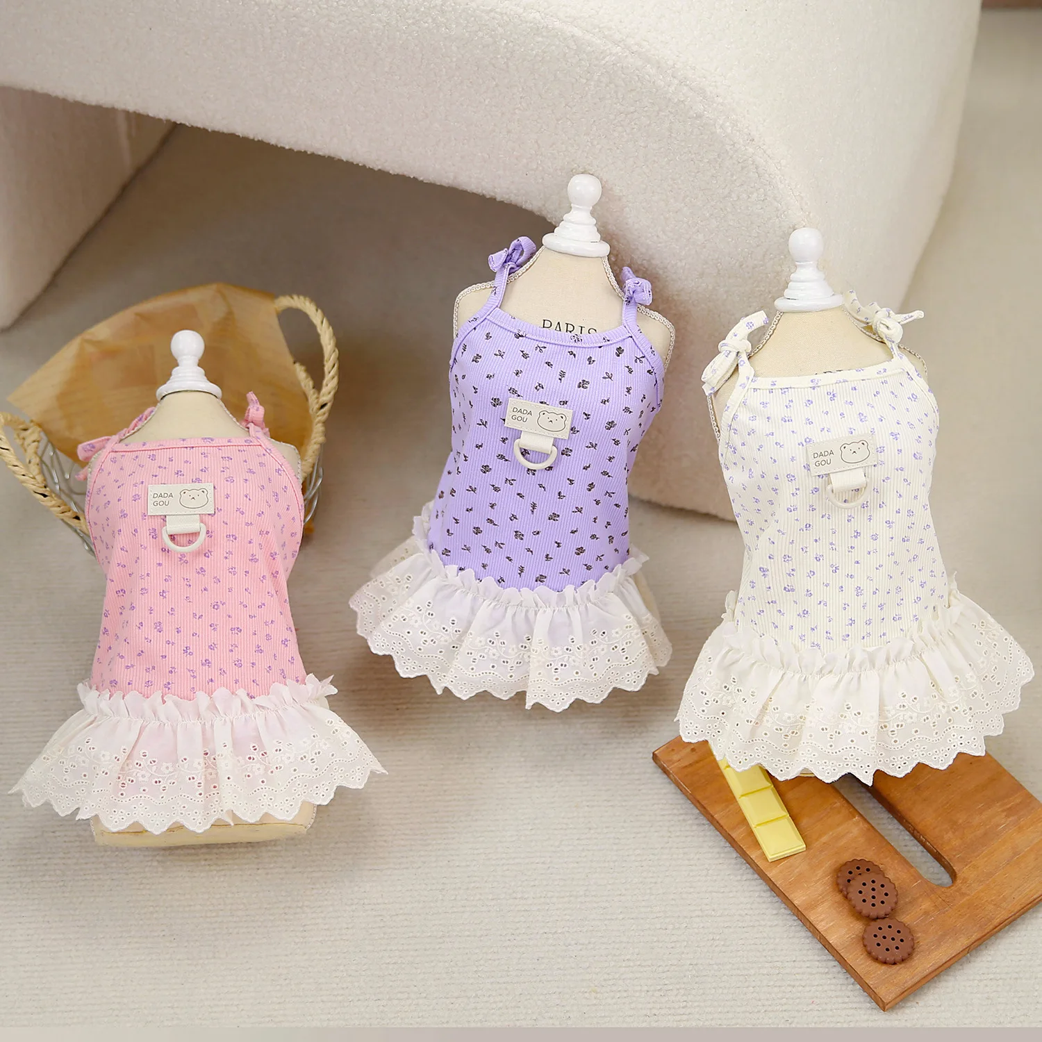 

Fashion Print Contrast Color Stitching Pet Clothing Cat Dress Summer Cute Simple Suspender Floral Pet Supplies Puppy Dresses