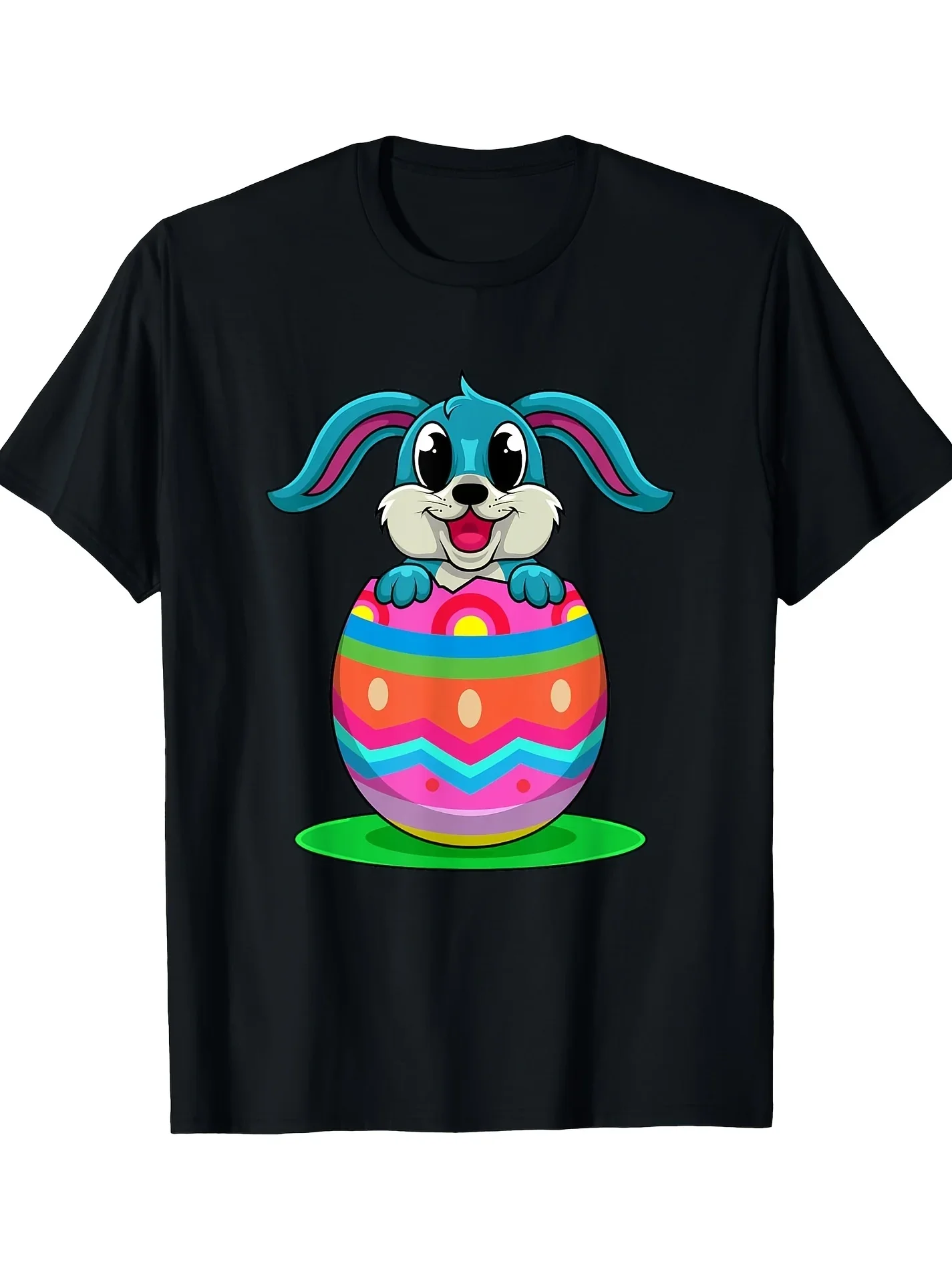 

Easter Bunny Emerging From Colorful Egg Graphic Print Men's Cotton T-Shirt