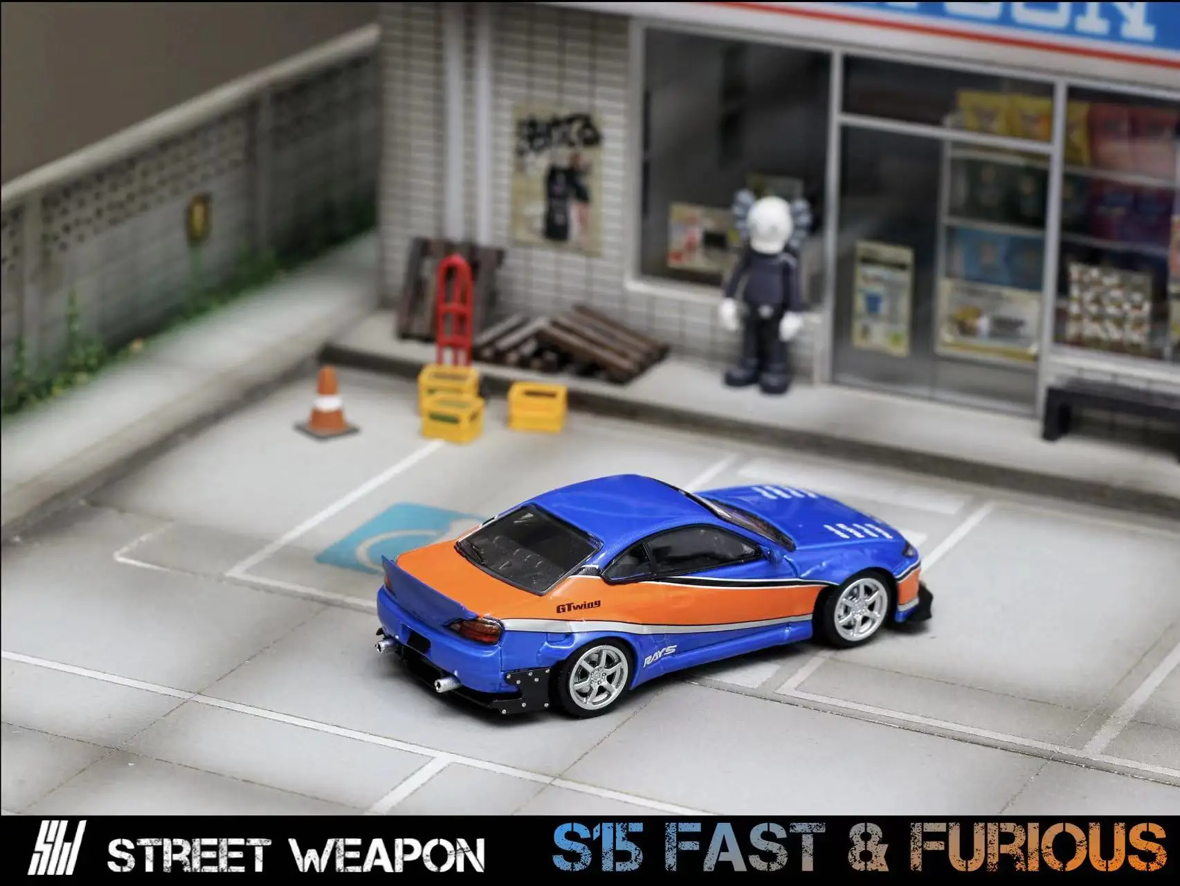 **Pre-order ** SW 1:64 Silvia S15 Pandem Rocket Bunny FNF Blue Orange Model Car