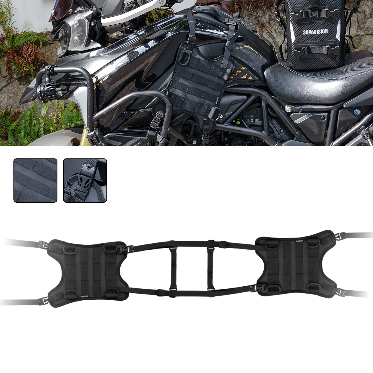 

Motorcycle Tank Side Bag Mounting System Motorbike Fuel Tank Side Bag Mount Base Vest With MOLLE System Front Bag Carrier System