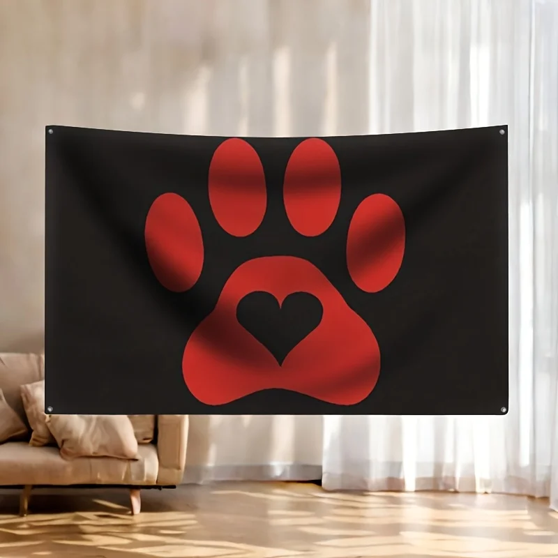 Dog Paw Print T-shirt Flag Decor House Pet Lover Gift Valentines Day Birthday Celebration Item