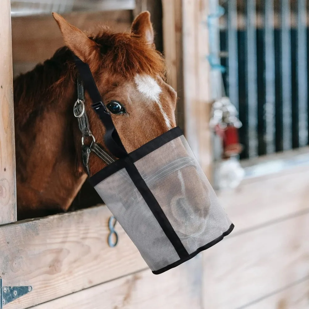 

Portable Leak-Proof Horse Feeding Bag Adjustable Mesh Hay Feeder Tote Breathable Elastic Grazing Muzzle Outdoor