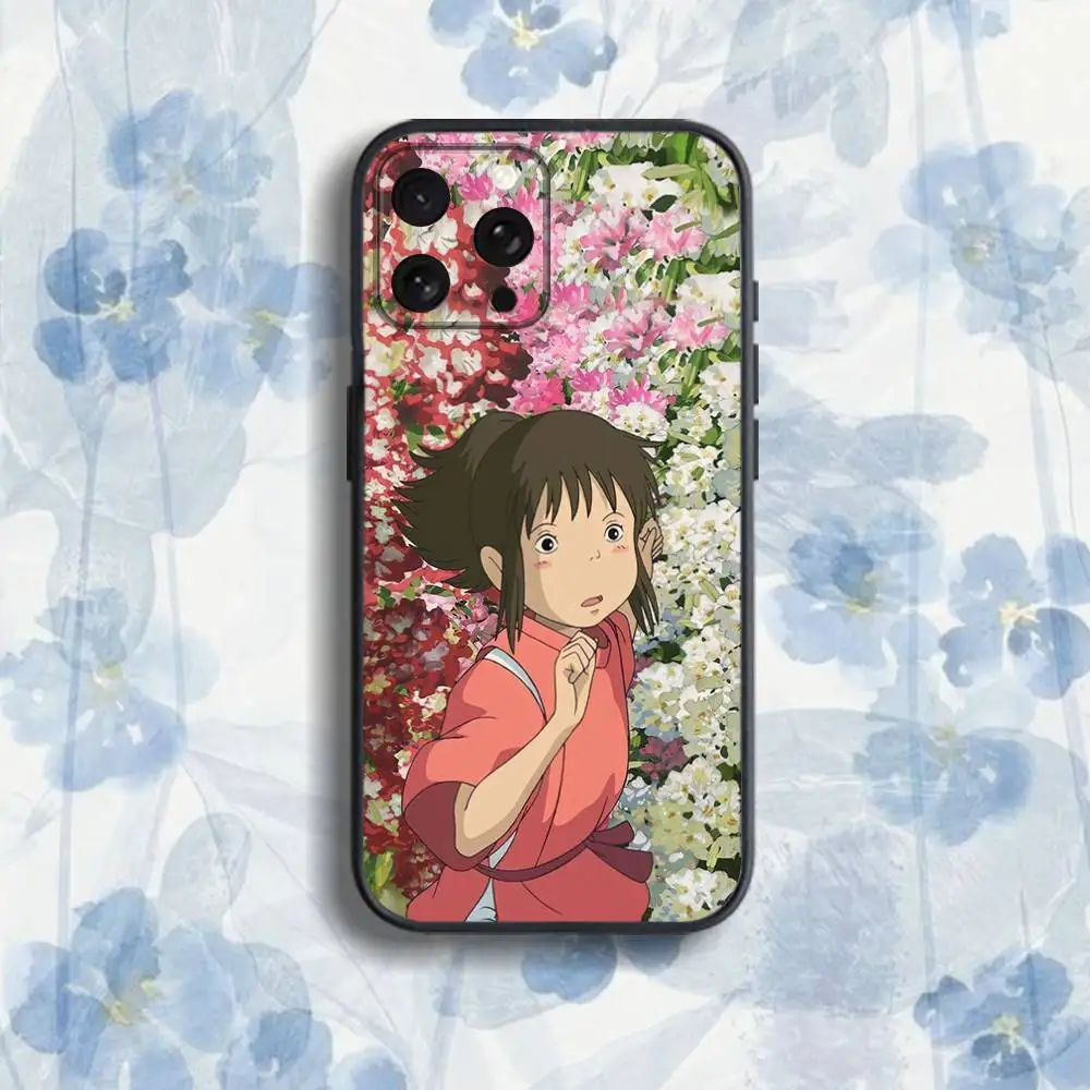 Etui na telefon C-Cartoon H-Hayao Miyazaki do iPhone'a 17, 16, 15, 14, 13, 12, Pro, Max, Plus, E, SE4, Air, Mini, czarne, miękkie, typu soft box