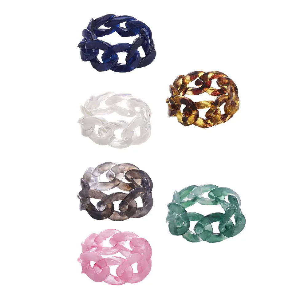 6Pcs Unique Resin Finger Rings Elegant Chain Design Jewelry Ideal for Party Gathering Gift Accessory Finger Ring