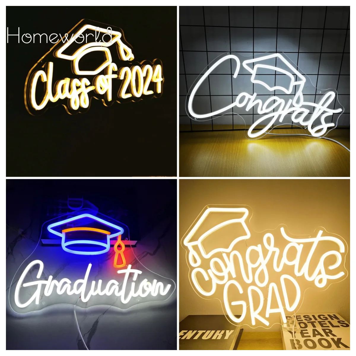 

Graduation Neon Sign ， Icon Of Bachelor Hat USB Powered Used For Artistic Decor Of School Cultural Wall And Graduation Party.
