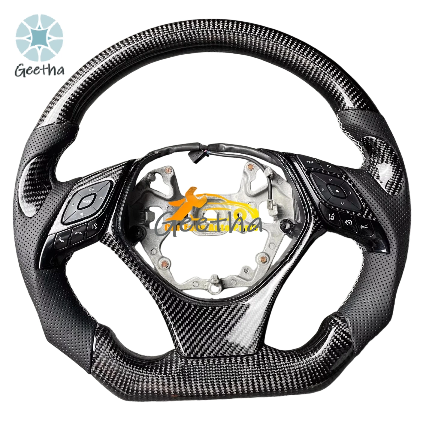 For Sport Racing D Shape Carbon Fiber Car Steering Wheel for Toyota Izoa AX10 with Black Leather Custom Steering Wheel Parts