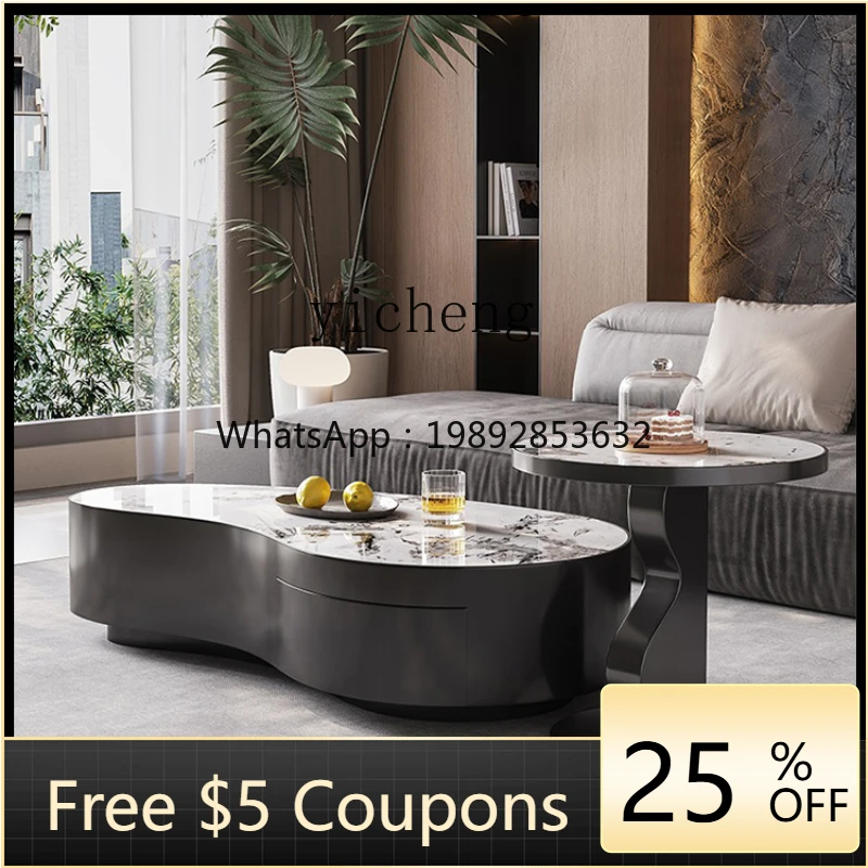 

XL Special-Shaped Tea Table Combination Stainless Steel Designer Model Luxury Slate Tea Table