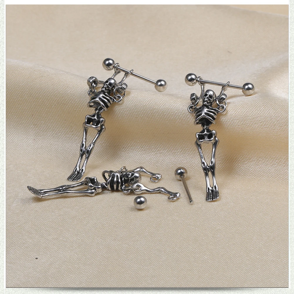 

2 Pcs Skull Earrings Unique Man Stainless Steel Cool Eardrop Good Mood Decoration