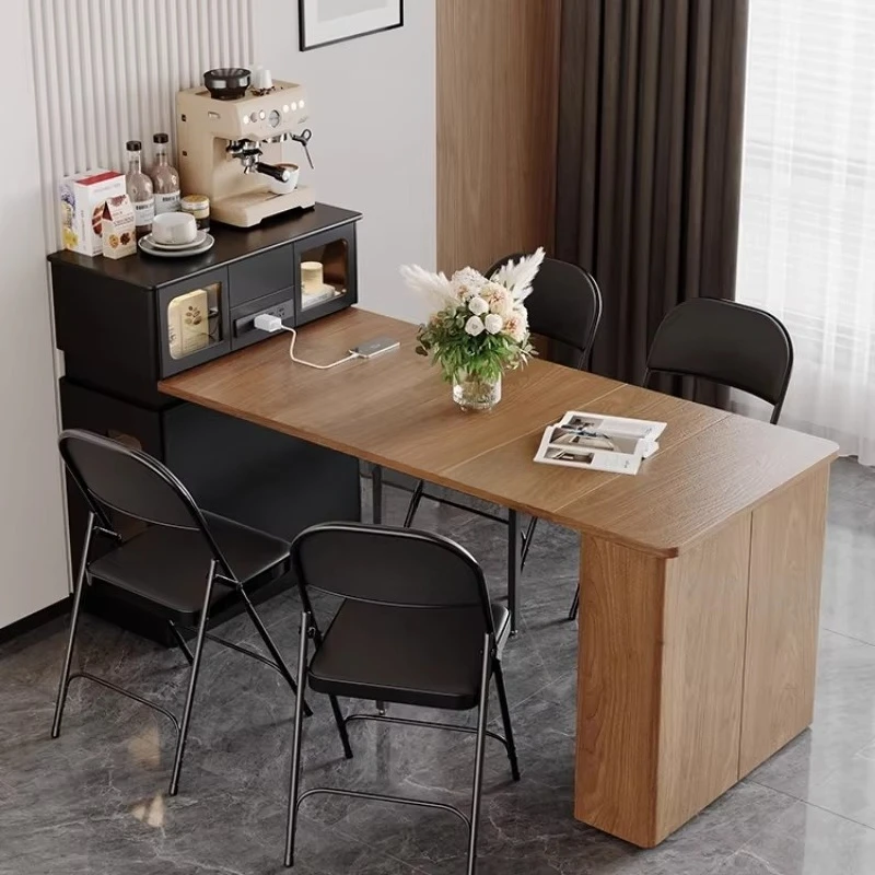 yjq medieval style dining side cabinet dining table integrated solid wood retractable locker