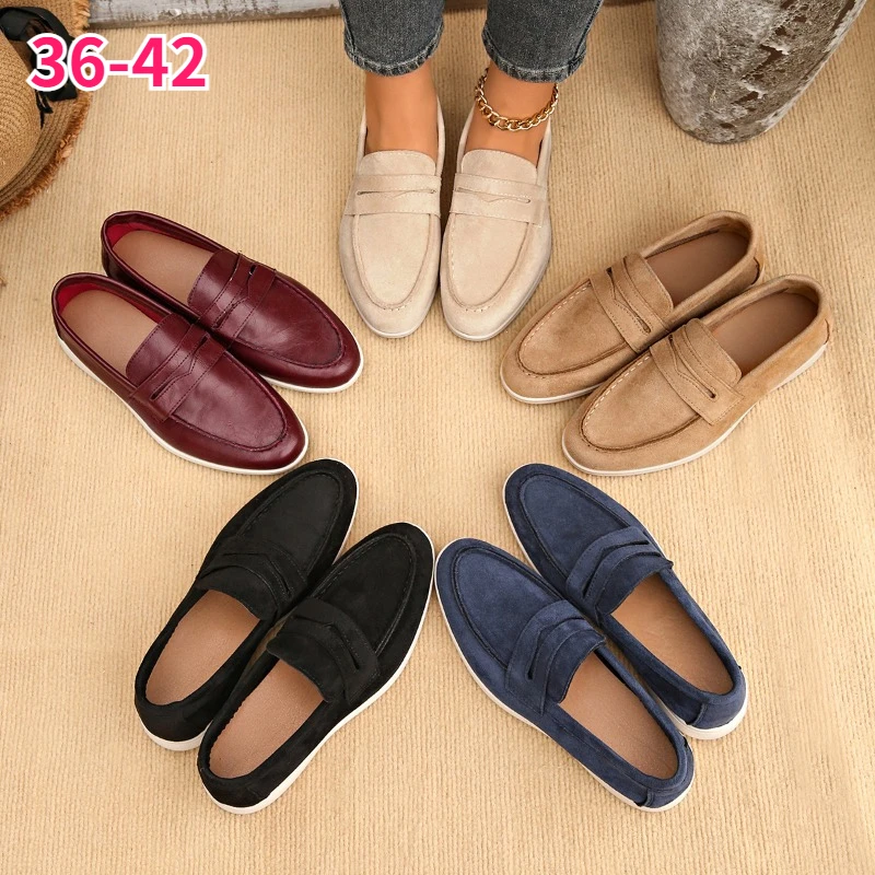 Women Penny Loafers Faux Suede Flats Soft Slip Ons Ladies Casual Moccasins Lightweight Driving Shoes for Office Ladies Women's