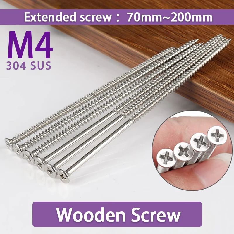 

M4 Extended Flat Head Self Tapping Screw 200mm 304 Stainless Steel Countersunk Screw180mm Switch Socket Wooden Screw 160mm