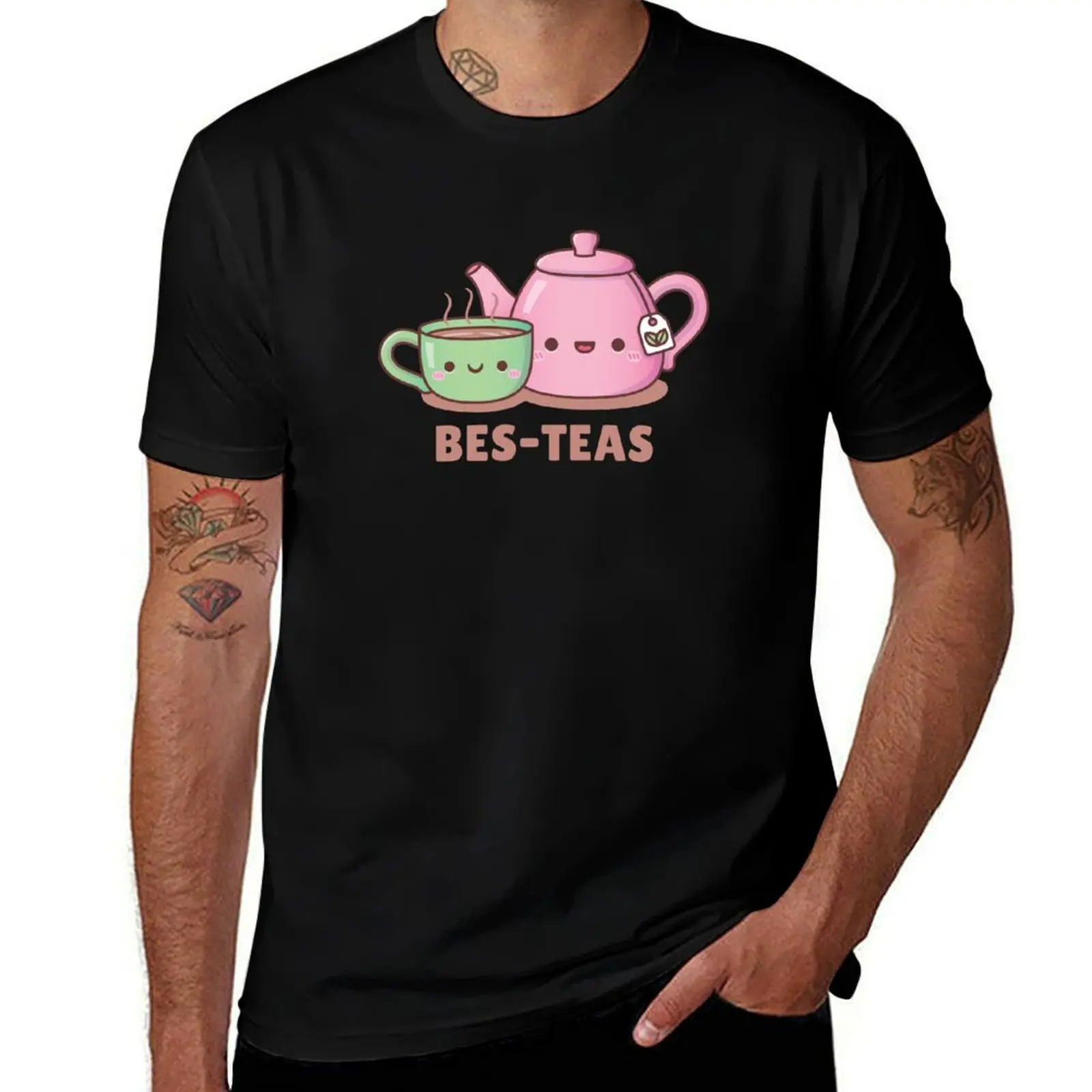 Cute Teacup and Teapot Bes Teas Besties T-Shirt Fashion Pattern Printed Tee Shirt