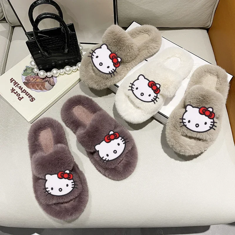 Sanrio hello kitty тапочки с героями мультфильмов, милые плюшевые домашние тапочки для девочек, модные зимние милые тапочки