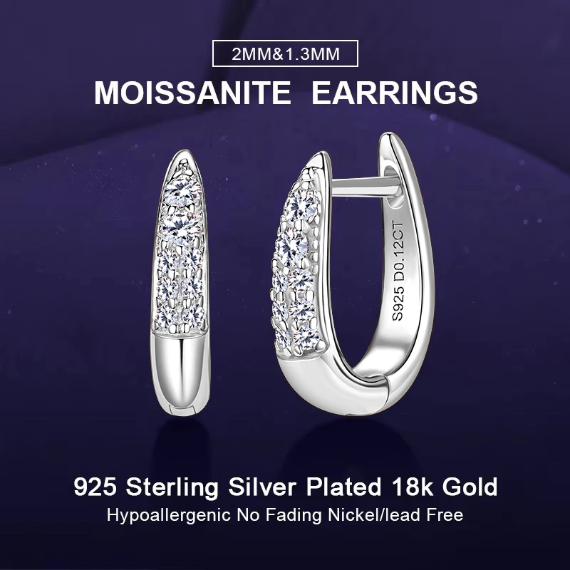 

IOGOU D Color Sparkling Full Moissanite Clip Earrings for Women 925 Sterling Silver 0.12ct Circle Hoop Earrings Fine Jewelry