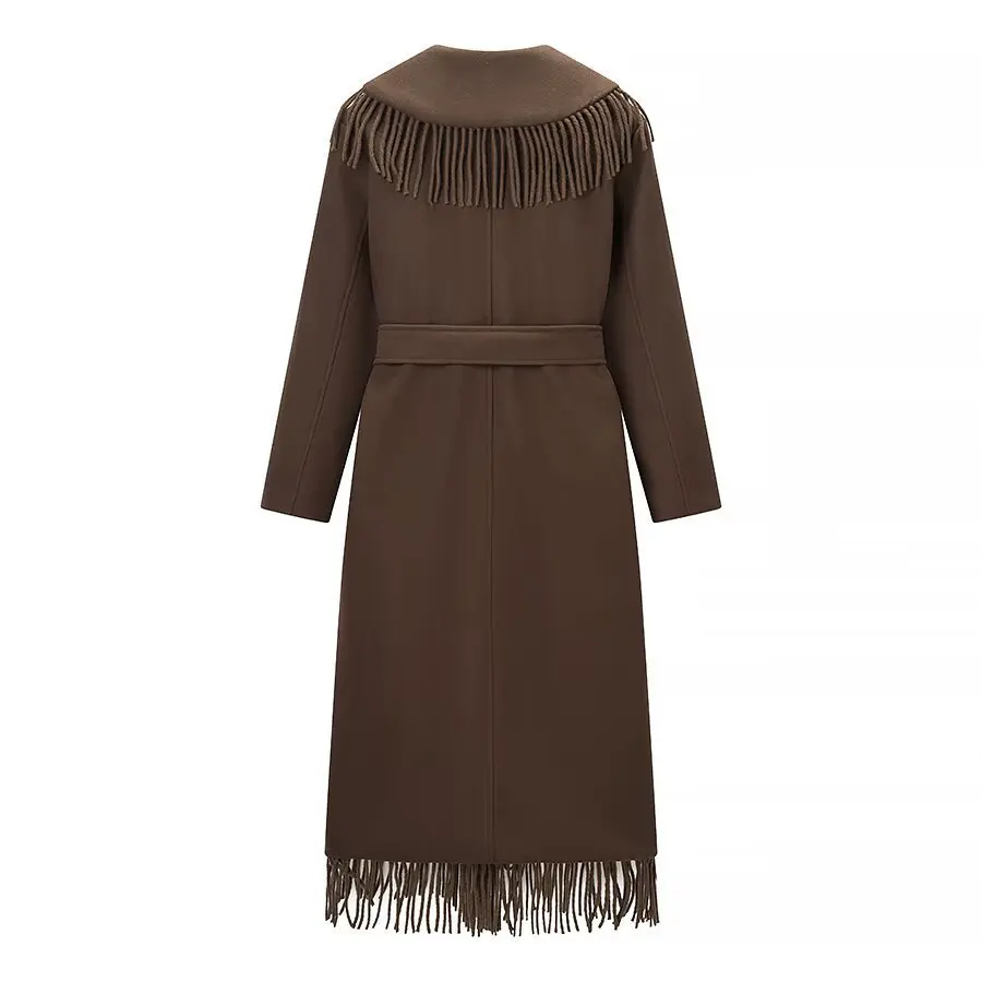 Women's Fashion Casual Fringed Woolen Long Coat   GWHX