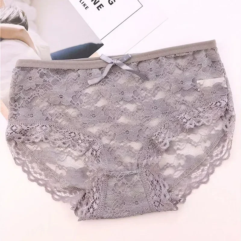 3/6Pc Random Color Transparent Low Waist Cotton Crotch Women Underwear Lingerie Girls Panties Full Lace Briefs