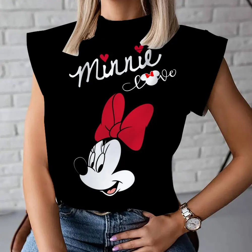 Kurzarm-T-Shirt für Frauen mit hohem Kragen Mickey Minnie Cartoon T-Shirt Sommer neue modische und bequeme Damen bekleidung