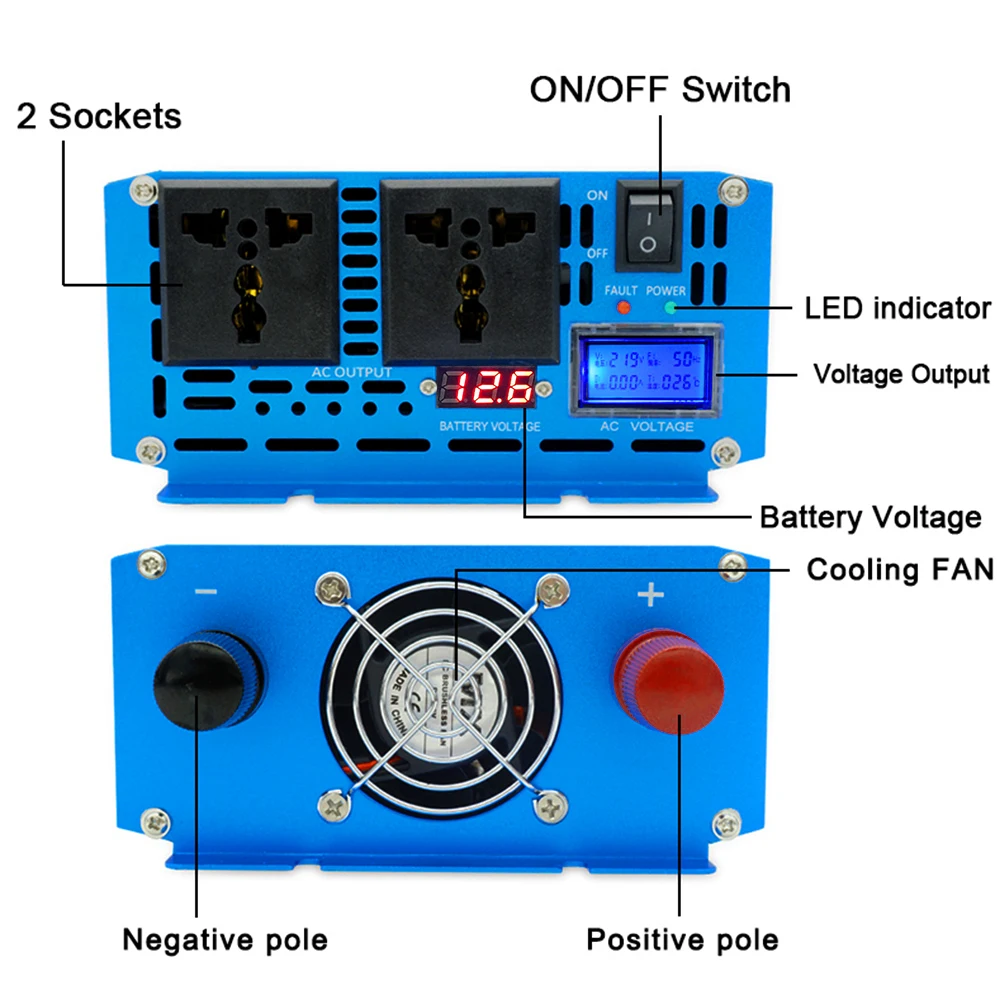 2KW/4KW/5KW Pure Sine Wave Inverter DC12V/24V to AC 127V/220V 60Hz 2000W/4000W/5000W Voltage Converter Universal  Socket