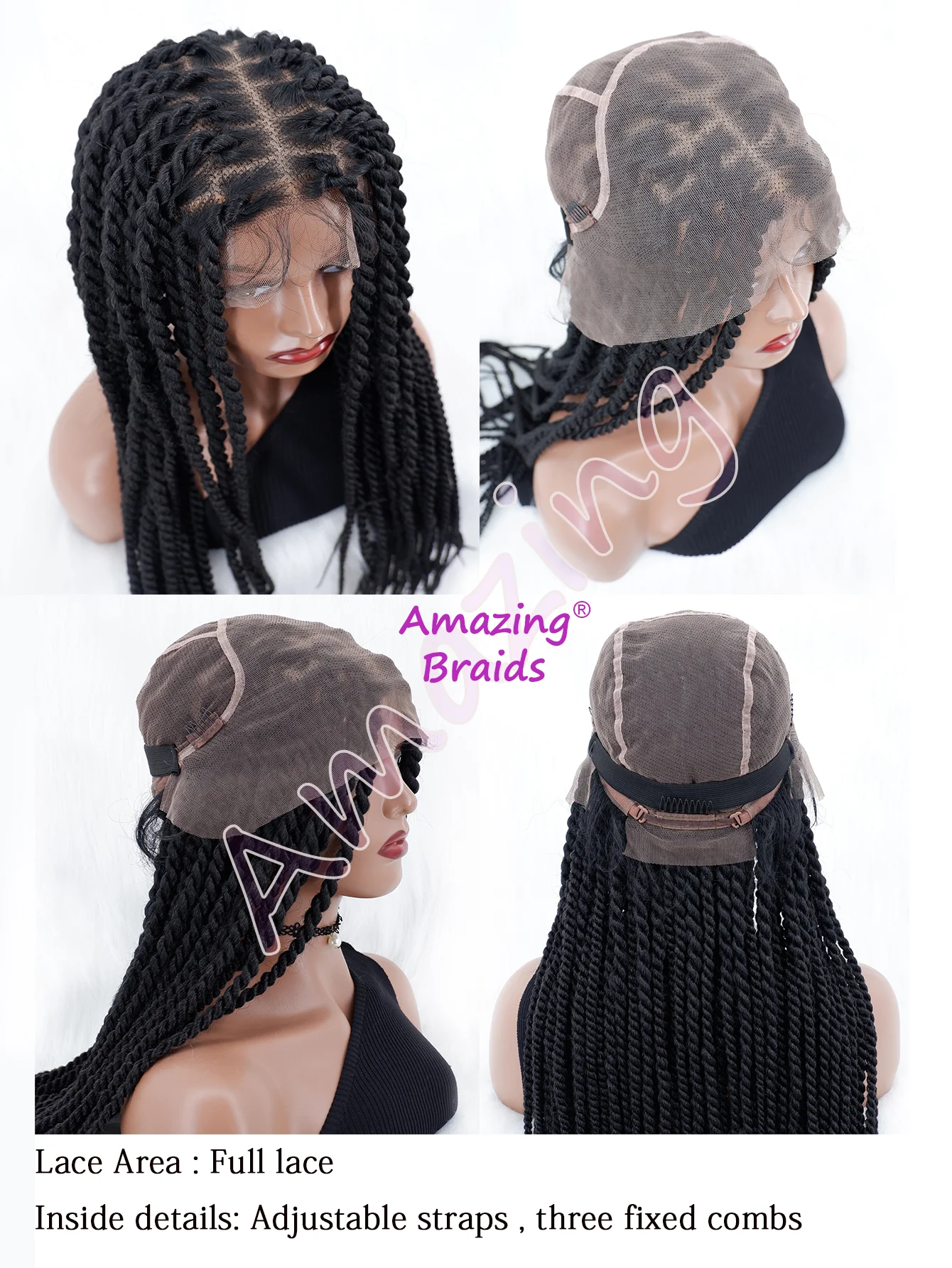 30 ''Twist geflochtene volle Spitze Perücken für Frauen Spitze vorne mittlere senegal esische Twist Zöpfe Perücke synthetische Spitze Perücke mit Babyhaar